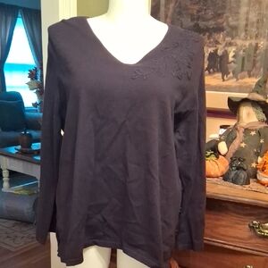 Elegant Black V-Neck Apostrophe Women's Sweater Top Size 24/26